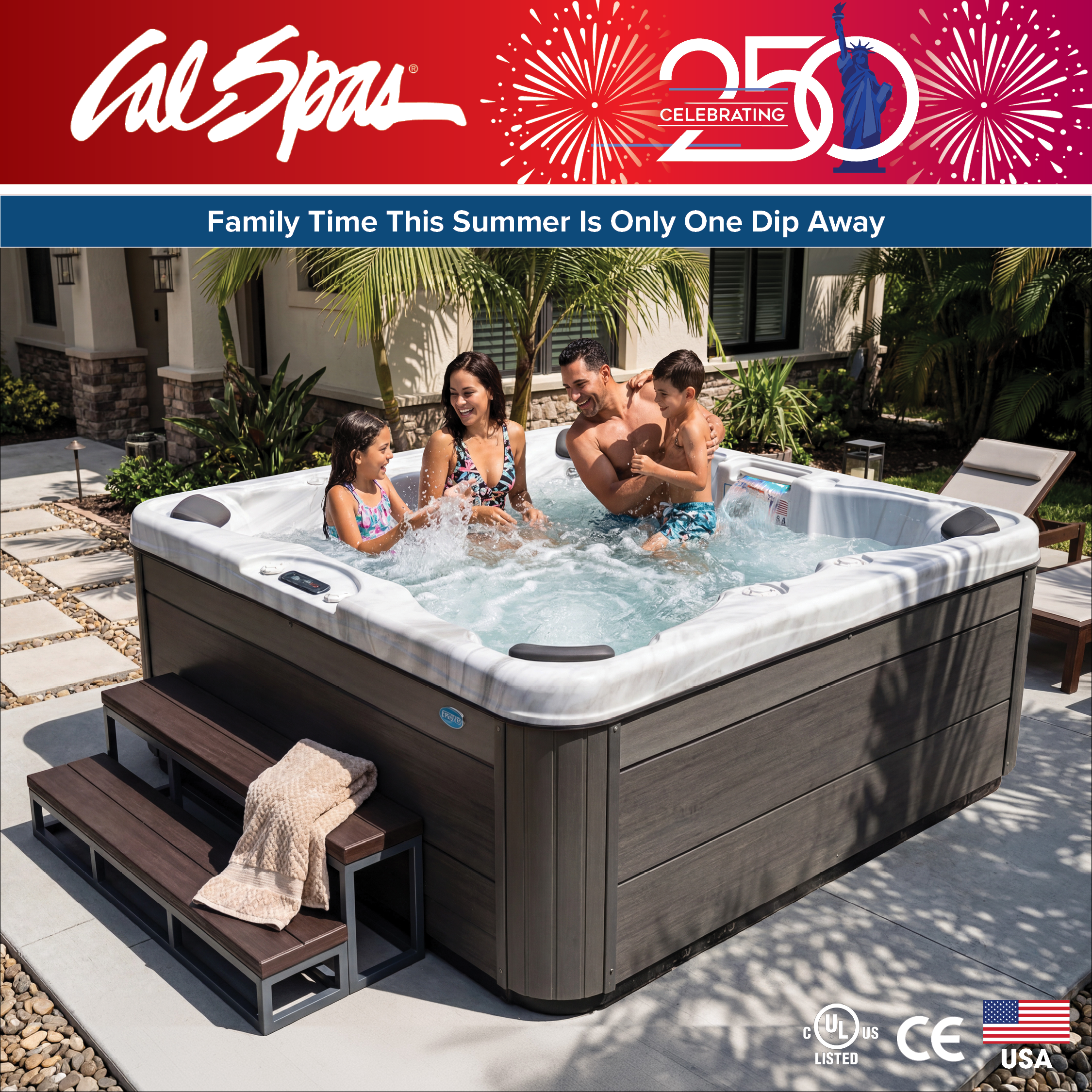 Calspas hot tub being used in a family setting - Alexandria